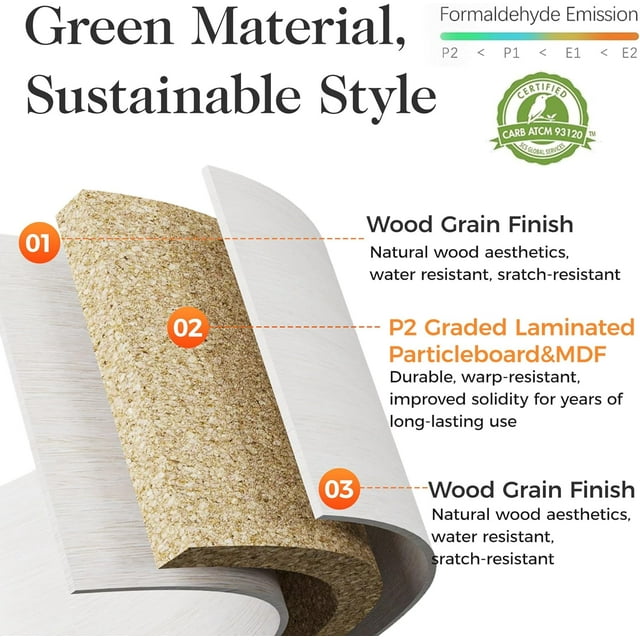 Royalcraft Farmhouse Nightstand, Boho Bedside Table with 2 Rattan Decor Drawers, Accent End Table with Open Storage Shelf, Wood Bedside Unit for Bedroom, Living Room, Home Office, Grayish White