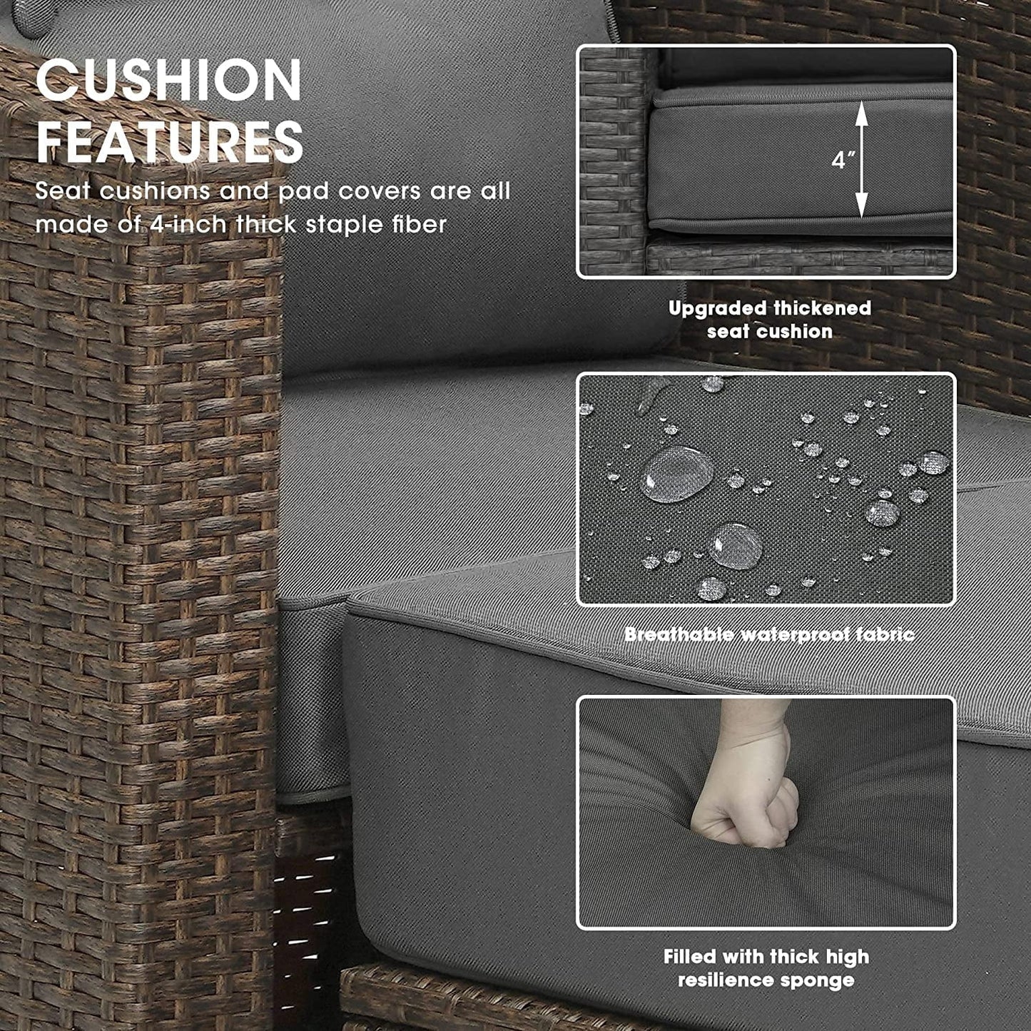 sunvivicollection Patio Wicker Armchair with Ottoman, 2 Pieces PE Wicker Outdoor Conversation Set Outdoor Sectional Sofa for Garden, Beach, Balcony and Poolside, Aluminum Frame