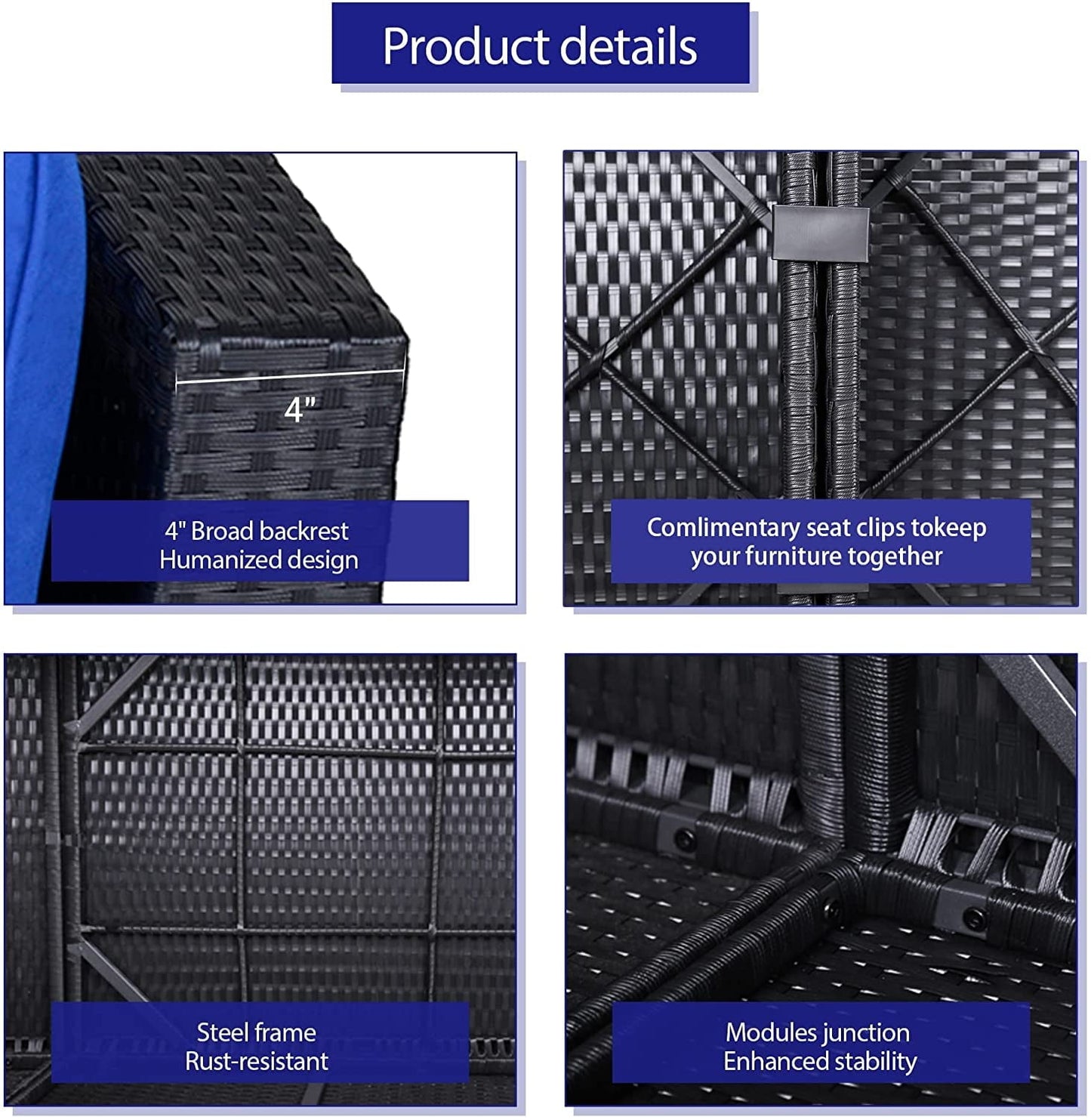 Sunvivi Patio Furniture Set with Cushions, PE Wicker Outdoor Conversation Sofa Patio Sectional Coffee Table for Garden, Beach, Balcony and Poolside, Aluminum Frame