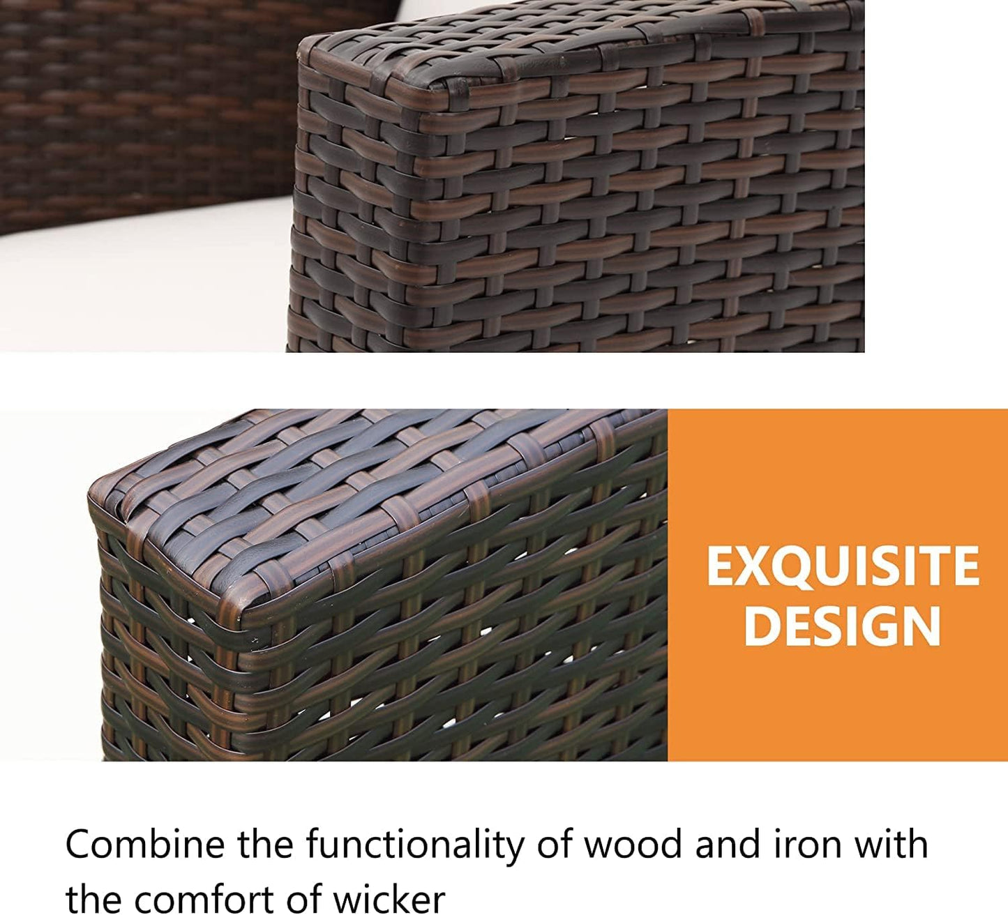 SunviviCollection 4 Piece Patio Furniture Sets, All-Weather Patio Conversation Set Outdoor Wicker Sectional Sofa Chair with Cushion and Coffee Table, Brown