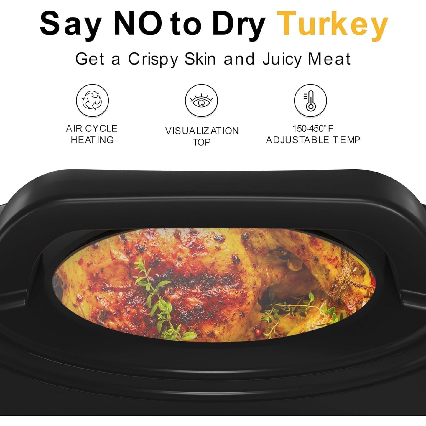 Superjoe 30lb 26-Quart Roaster Oven, Electric Roaster Oven with Viewing Lid, Turkey Roaster with Unique Defrost/Warm Function, Large Roaster with Removable Pan & Rack, Stainless Steel, Blue