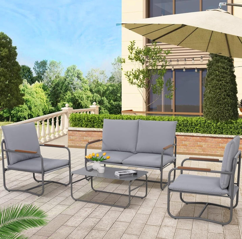 Royalcraft Aluminum Patio Furniture, Outdoor Metal Patio Furniture Conversation Set with Coffee Table, Outside Patio Sofa Sets with Cushion for Balcony Backyard Garden, Beige