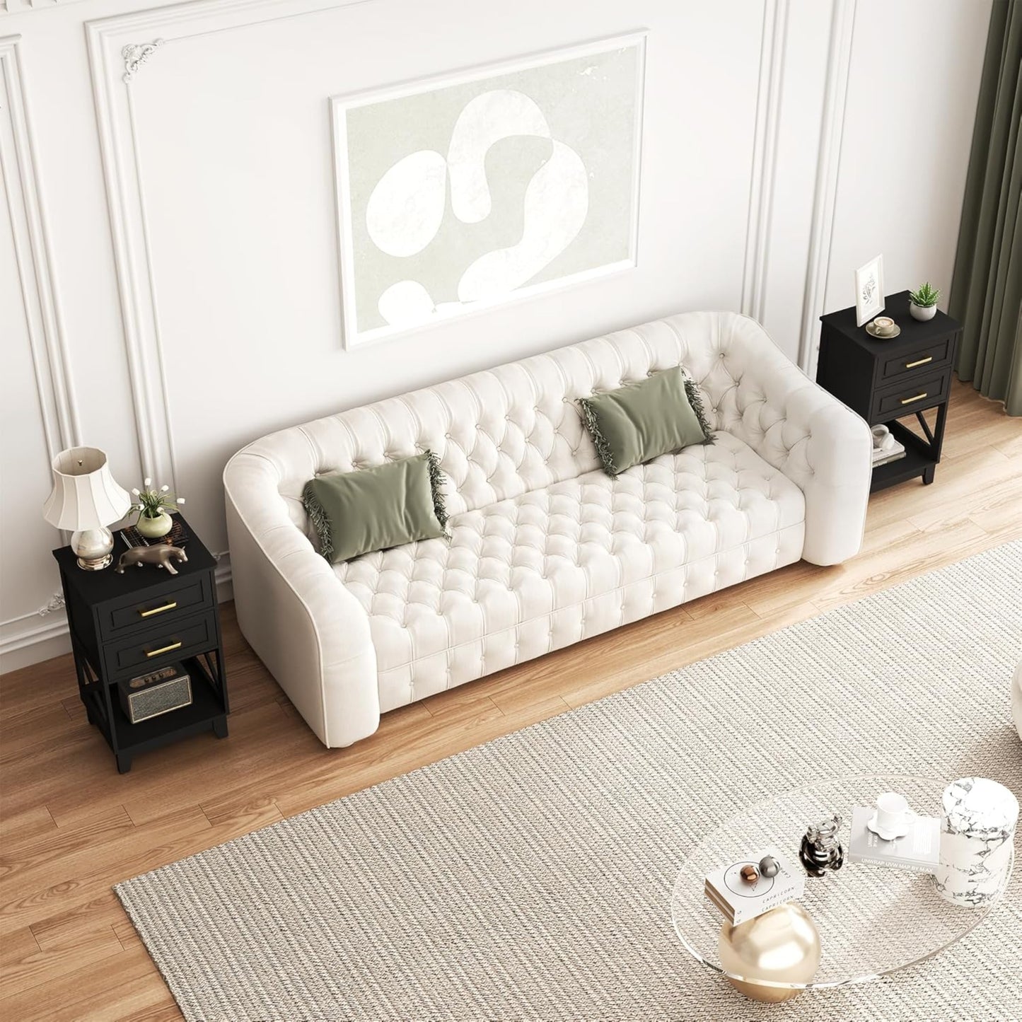 Superjoe Tall Nightstand Set of 1, Side Table with 2 Drawers and Open Shelf Below, Bedside Table with Solid Feet, Modern Night Stand End Table for Bedroom, Living Room, Home Office, Black