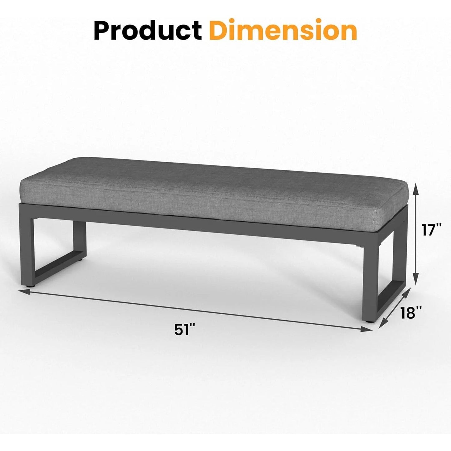 sunvivicollection Aluminum Outdoor Patio Bench, Upholstered Bench with Thick Cushion for Porch Balcony Backyard, Grey