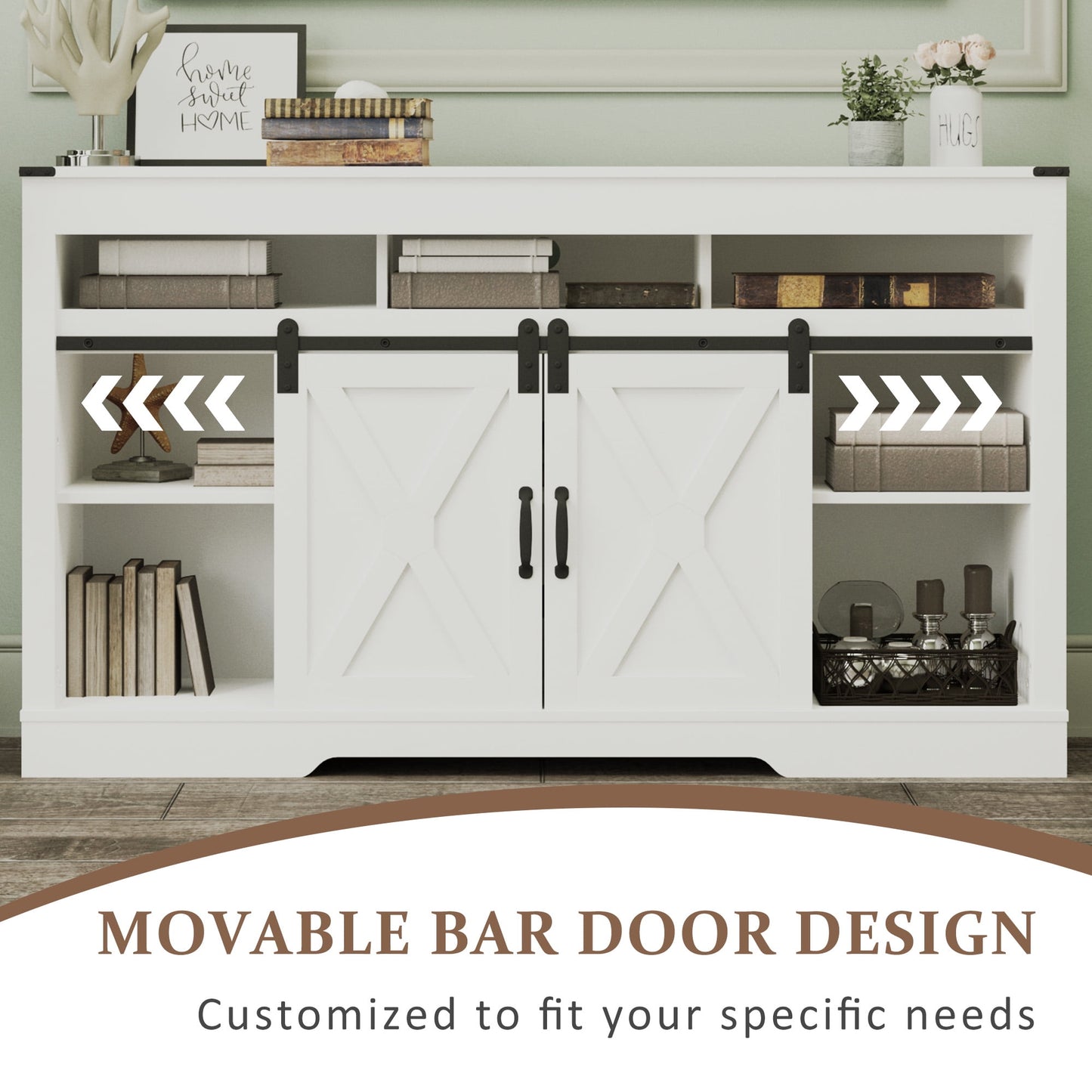 Superjoe Farmhouse Sliding Barn Door TV Stand for TVs up to 70", Modern Wood Tall Entertainment Center Media Console Storage Cabinet for Living Room Bedroom, White