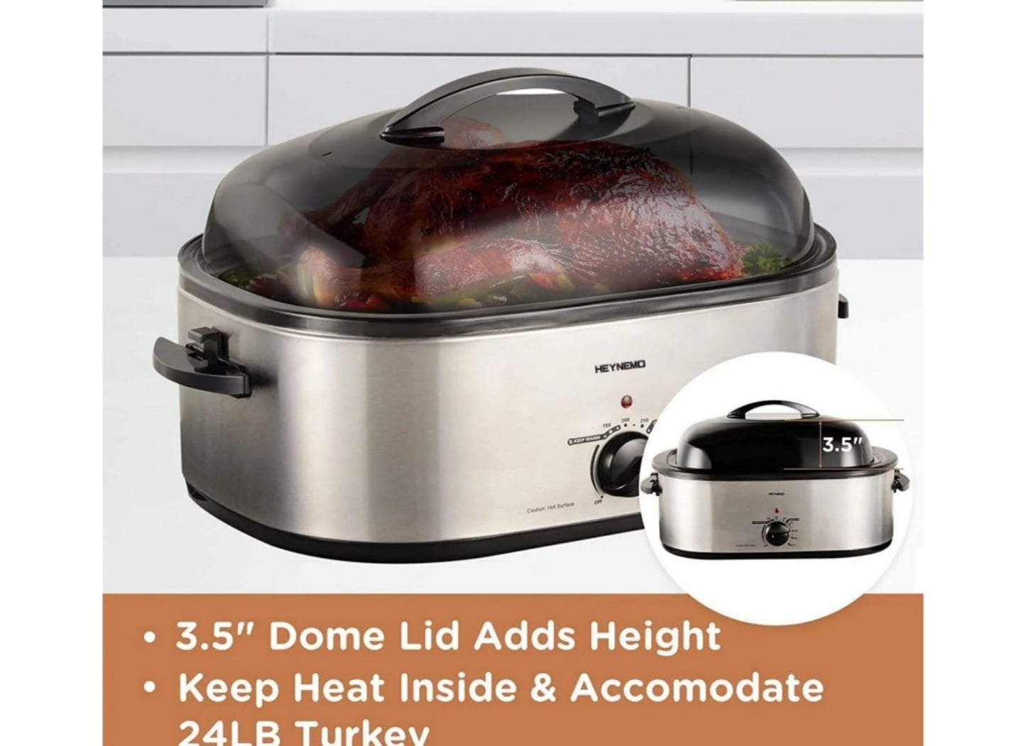 CozyHome 18 Quart Electric Roaster Oven Stainless Steel Roaster Oven for Turkey With Self-Basting Lid Removable Insert Pot, Silver
