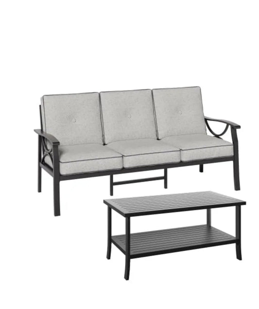 sunvivicollection Metal Outdoor furniture set, All-Weather Metal Patio 3-seat Sofa with Coffee table, Patio Sofa set for Porch Backyard Garden, Black