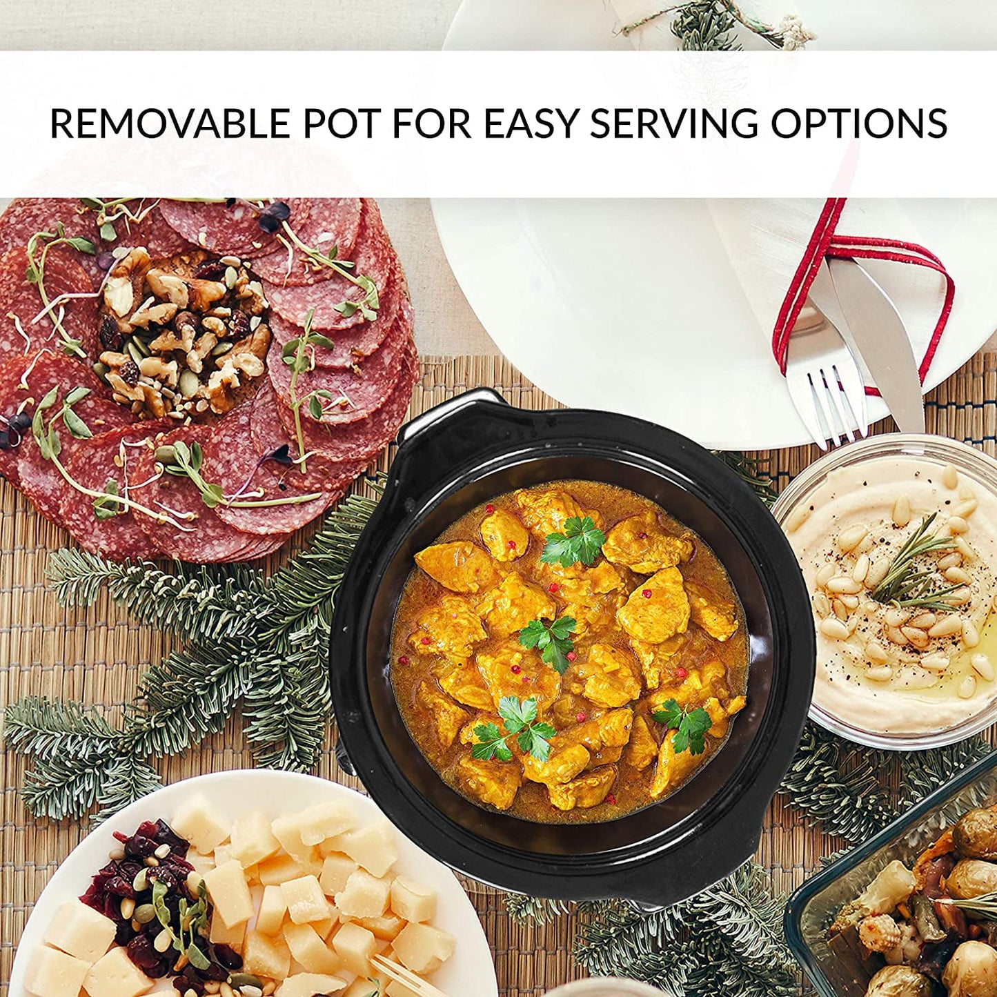 SUNVIVI Dual Pot Slow Cooker, 2 Pot Small Mini Crock Buffet Server and Warmer with Ceramic Pot, Adjustable Temp