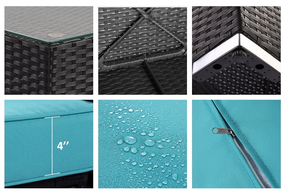 Sunvivi Patio Furniture Set with Cushions, PE Wicker Outdoor Conversation Sofa Patio Sectional Coffee Table for Garden, Beach, Balcony and Poolside, Aluminum Frame