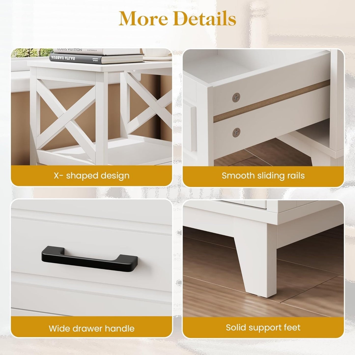 Superjoe Tall Nightstand Set of 1, Side Table with 2 Drawers and Open Shelf Top, Bedside Table with Solid Feet, Modern Night Stand End Table for Bedroom, Living Room, Home Office, White