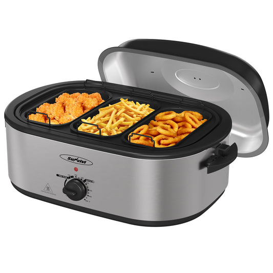 Electric Roaster Oven, 18 QT Turkey Roaster with Self-Basting Lid and Buffet Server, Roaster Oven with Adjustable Temperature Control, Removable Pan & Rack for Turkey, Pizza, Meat, Stainless Steel, Silver