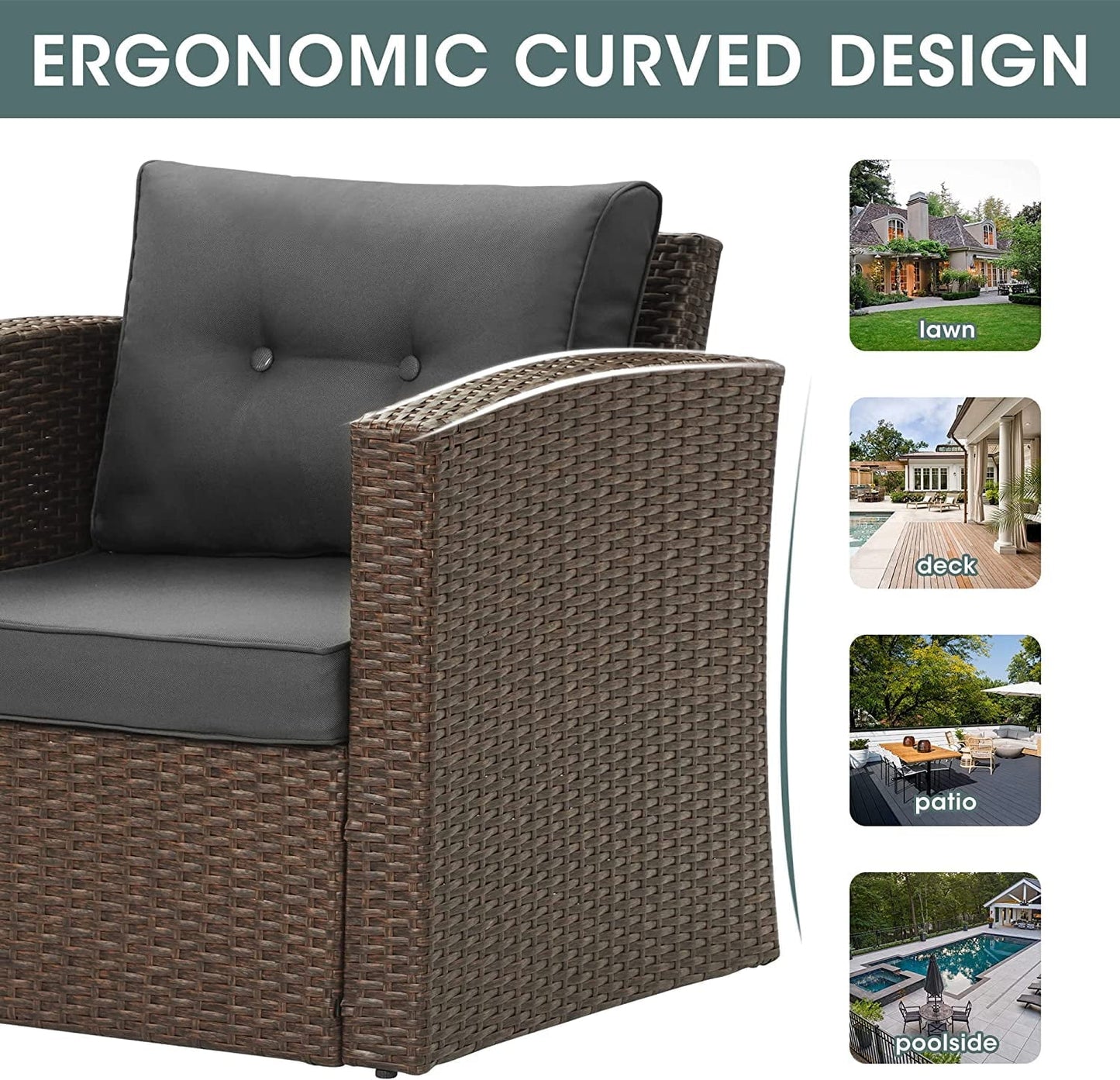 sunvivicollection Patio Furniture Set with Cushions, PE Wicker Outdoor Conversation Set Outdoor Sectional Sofa for Garden, Beach, Balcony and Poolside, Aluminum Frame