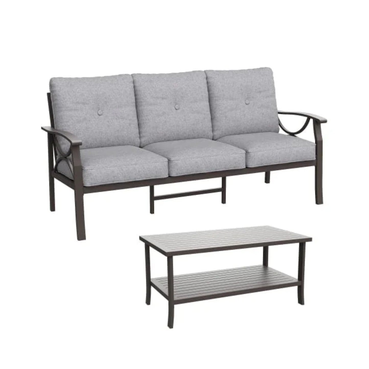 sunvivicollection Metal Outdoor furniture set, All-Weather Metal Patio 3-seat Sofa with Coffee table, Patio Sofa set for Porch Backyard Garden