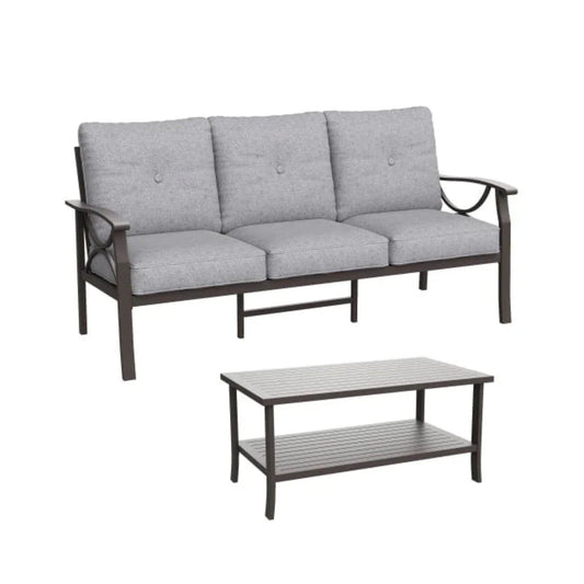 sunvivicollection Metal Outdoor furniture set, All-Weather Metal Patio 3-seat Sofa with Coffee table, Patio Sofa set for Porch Backyard Garden