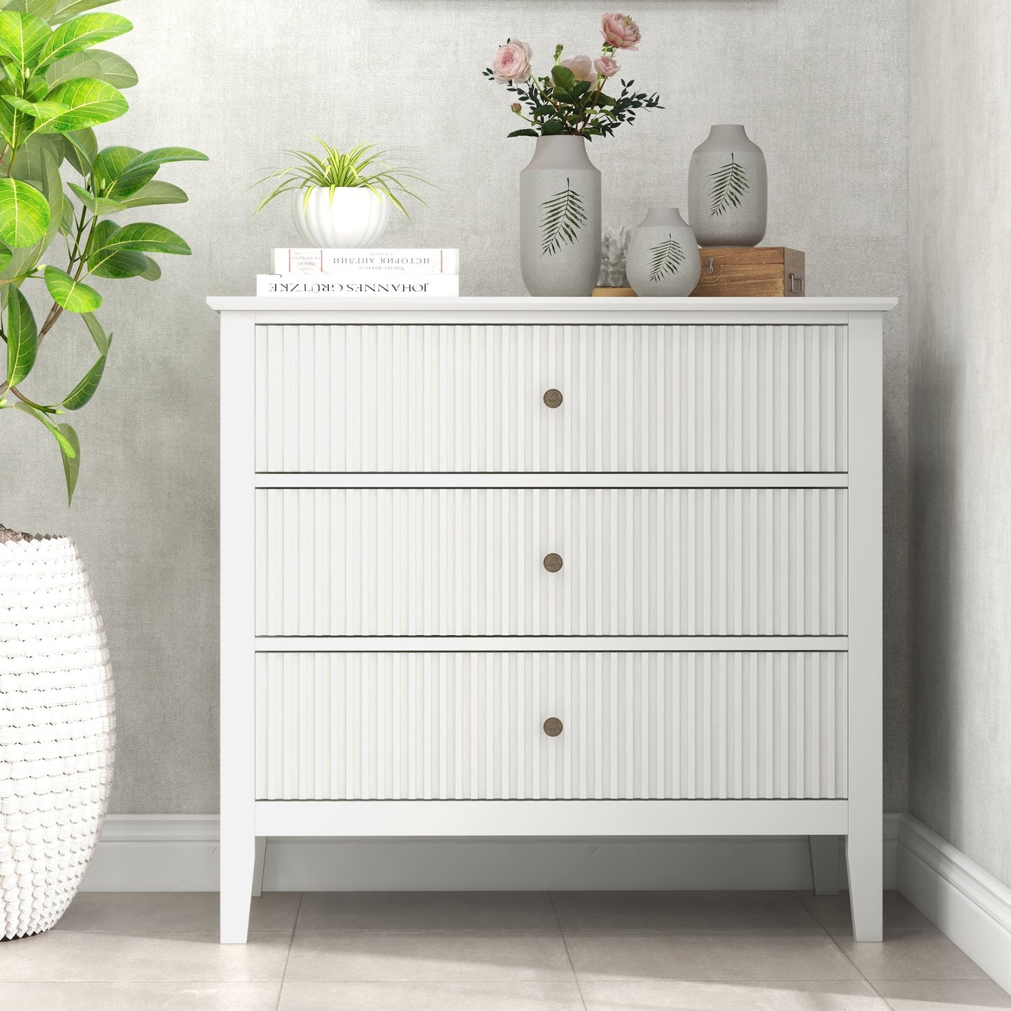 Royalcraft Large Dresser for Bedroom, Modern 3 Drawer Dresser with Silent Slide Drawers, White Chest of Drawers, Wooden Storage Closet Organizer, Small Dresser for Living Room, Nursery, Hallway