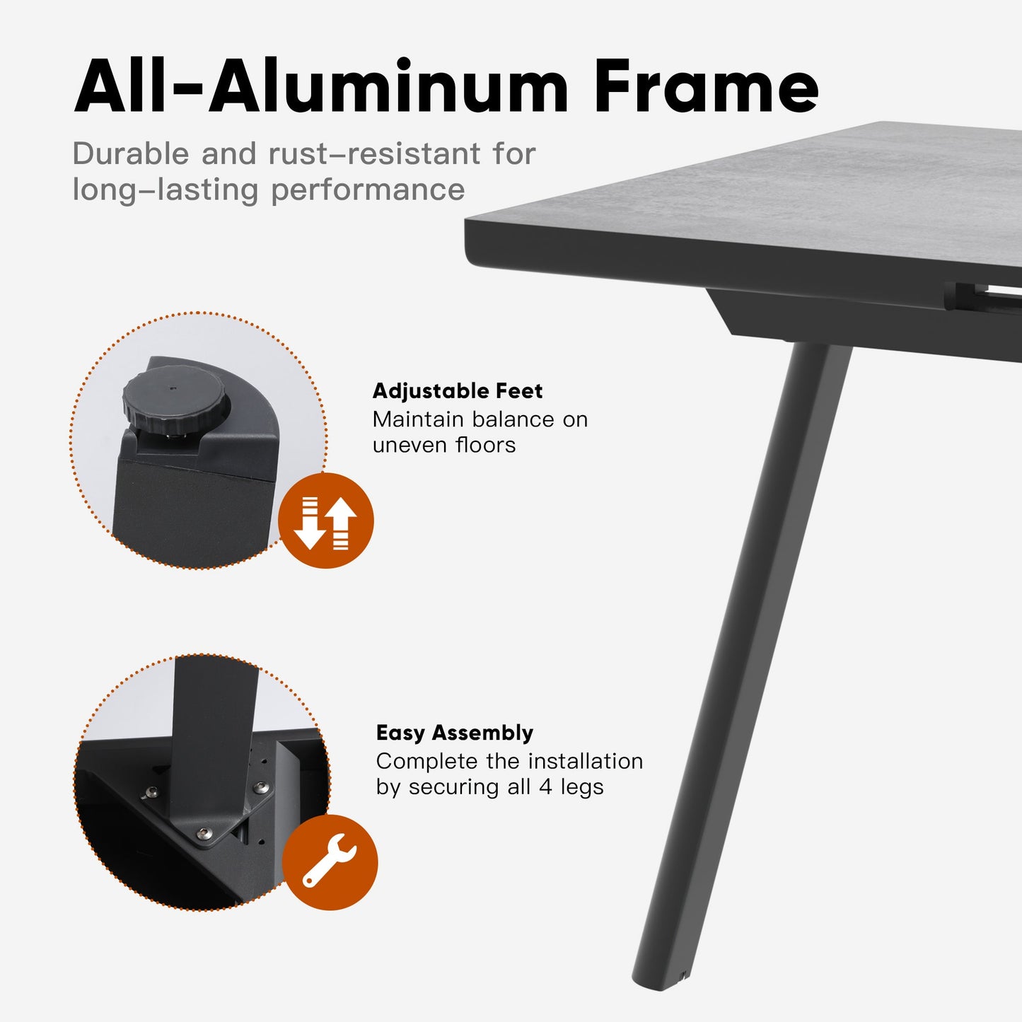 sunvivicollection Patio Dining Expandable Table, 59"- 75" Aluminum Outdoor Dining Table, Rectangular Patio Table with Adjustable Feet, Metal Outdoor Table for 4-8 Person, Backyard Garden Porch Deck, Grey