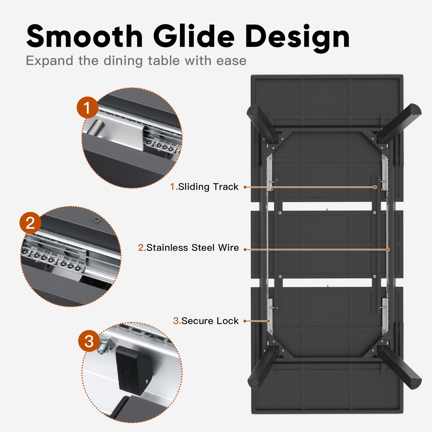 sunvivicollection Patio Dining Expandable Table, 59"- 75" Aluminum Outdoor Dining Table, Rectangular Patio Table with Adjustable Feet, Metal Outdoor Table for 4-8 Person, Backyard Garden Porch Deck, Grey