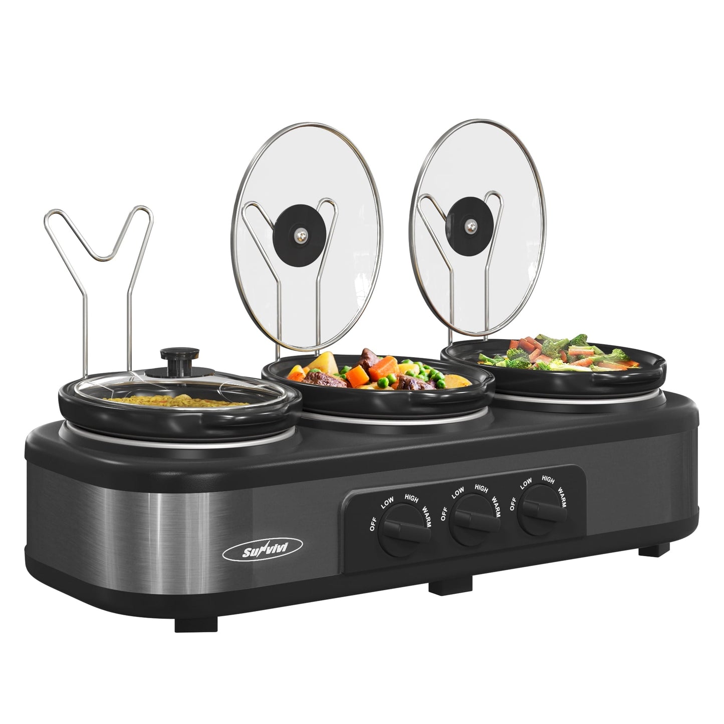 SUNVIVI Dual Pot Slow Cooker, 2 Pot Small Mini Crock Buffet Server and Warmer with Ceramic Pot, Adjustable Temp
