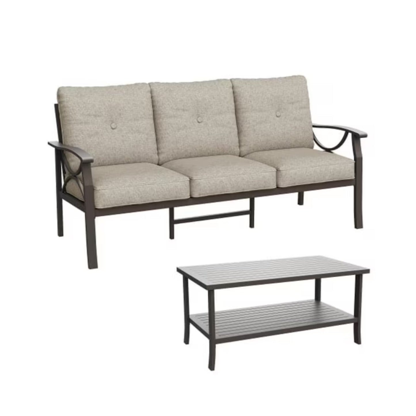 sunvivicollection Metal Outdoor furniture set, All-Weather Metal Patio 3-seat Sofa with Coffee table, Patio Sofa set for Porch Backyard Garden