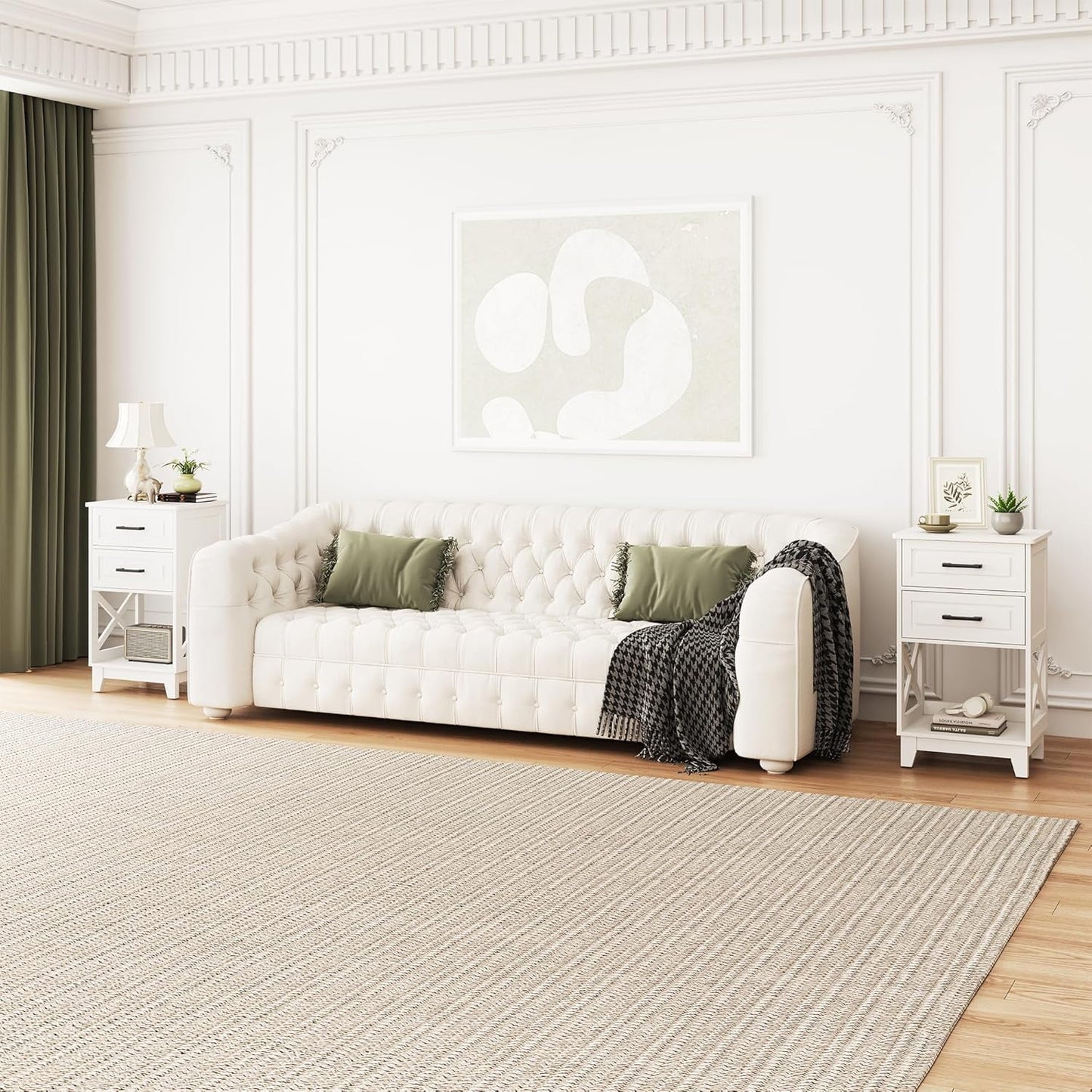 Superjoe Tall Nightstand Set of 1, Side Table with 2 Drawers and Open Shelf Below, Bedside Table with Solid Feet, Modern Night Stand End Table for Bedroom, Living Room, Home Office, White