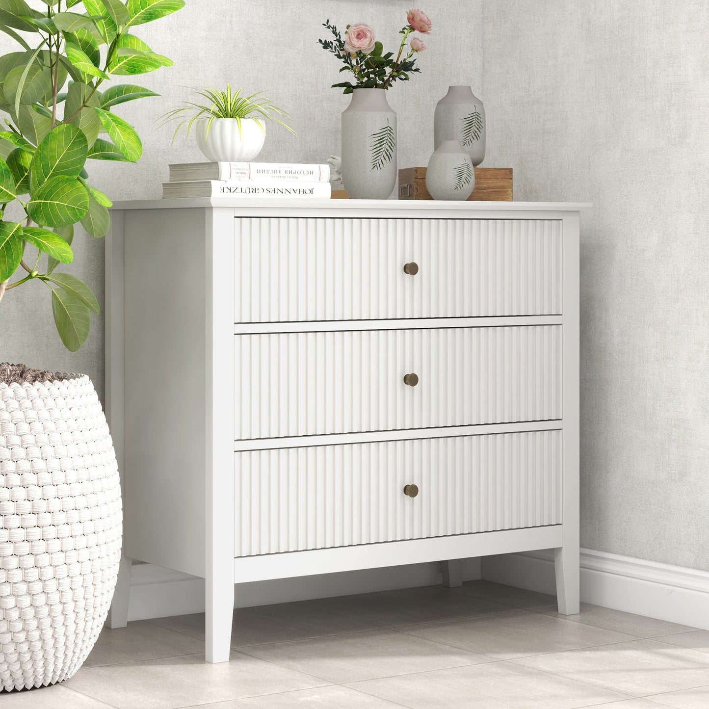 Royalcraft Large Dresser for Bedroom, Modern 3 Drawer Dresser with Silent Slide Drawers, White Chest of Drawers, Wooden Storage Closet Organizer, Small Dresser for Living Room, Nursery, Hallway