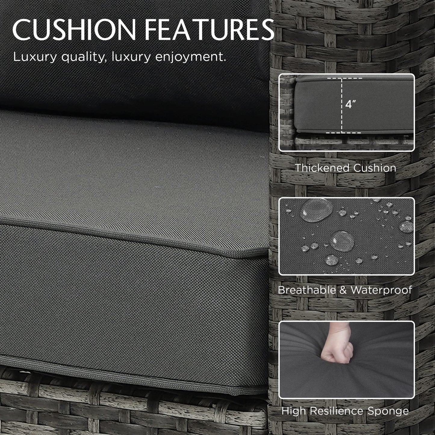 Royalcraft Patio Furniture Set,6 Pieces Outdoor Brown Wicker Patio Furniture Sets with Ottoman,Outdoor Sectional Furniture Patio Couch Set with Beige Anti-Slip Cushion