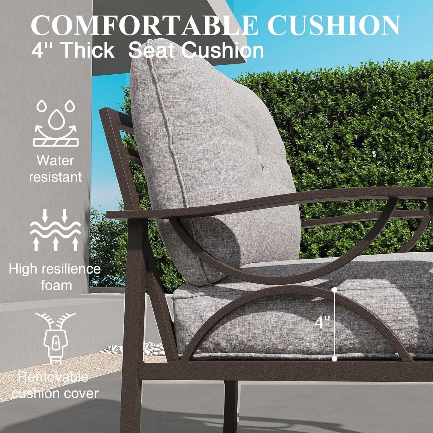 sunvivicollection Metal Outdoor furniture set, All-Weather Metal Patio 3-seat Sofa with Coffee table, Patio Sofa set for Porch Backyard Garden