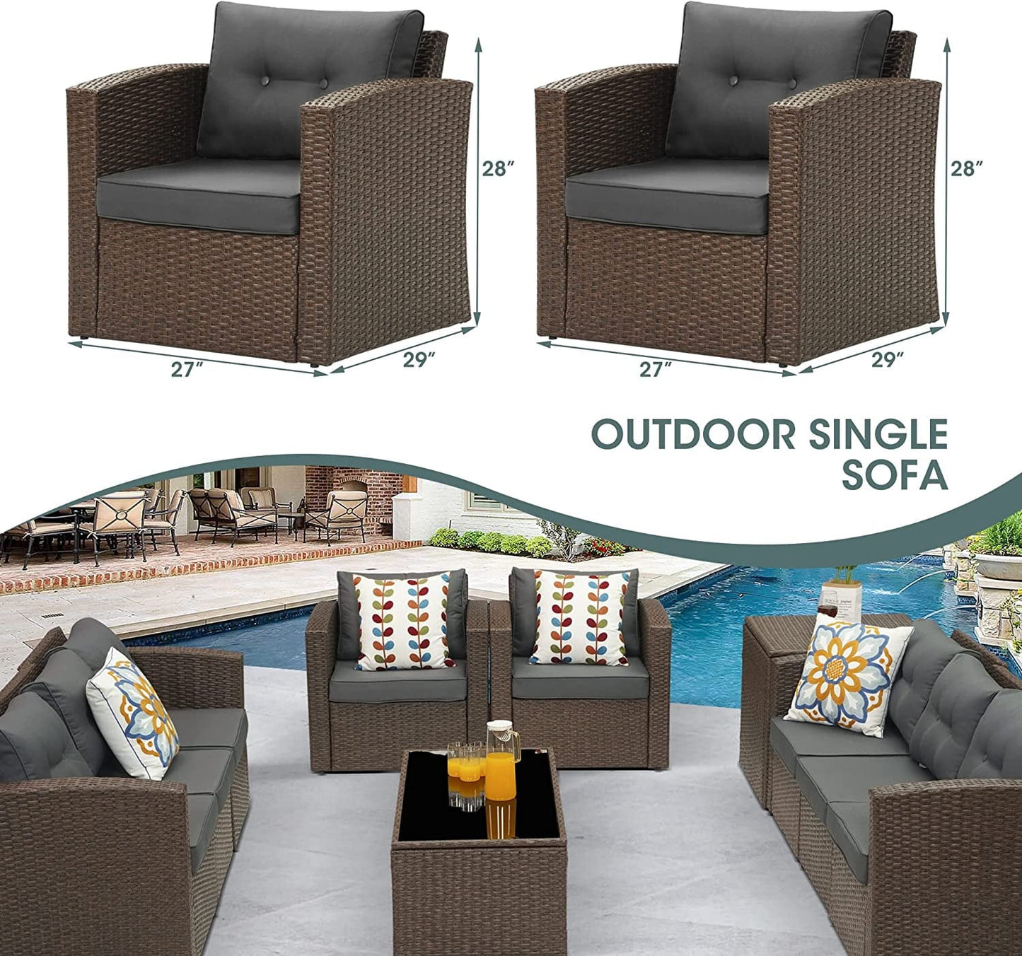 sunvivicollection Patio Furniture Set with Cushions, PE Wicker Outdoor Conversation Set Outdoor Sectional Sofa for Garden, Beach, Balcony and Poolside, Aluminum Frame