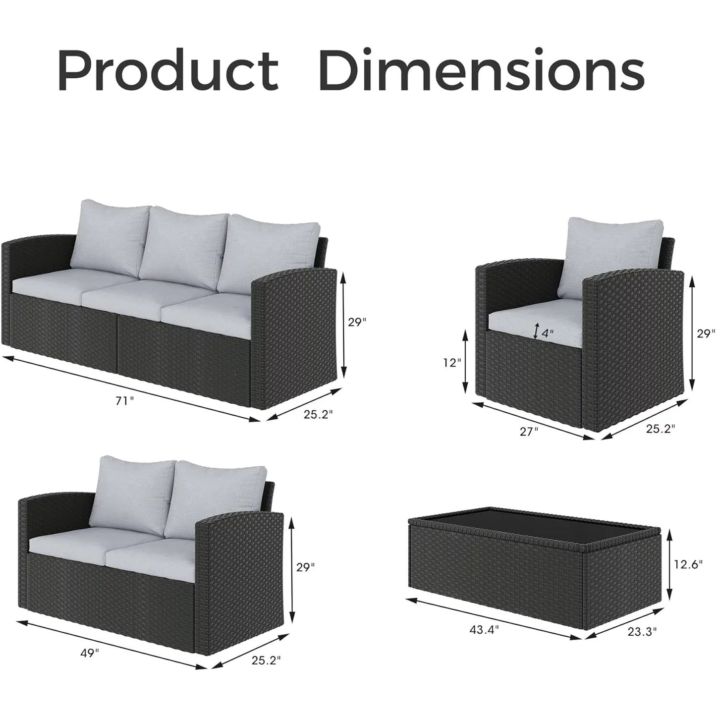 sunvivicollection 8 Pieces Patio Furniture Sets, All-Weather Outdoor Sectional Wicker Conversation Set Outside Rattan Couch Sofa with Coffee Table and Grey Cushion