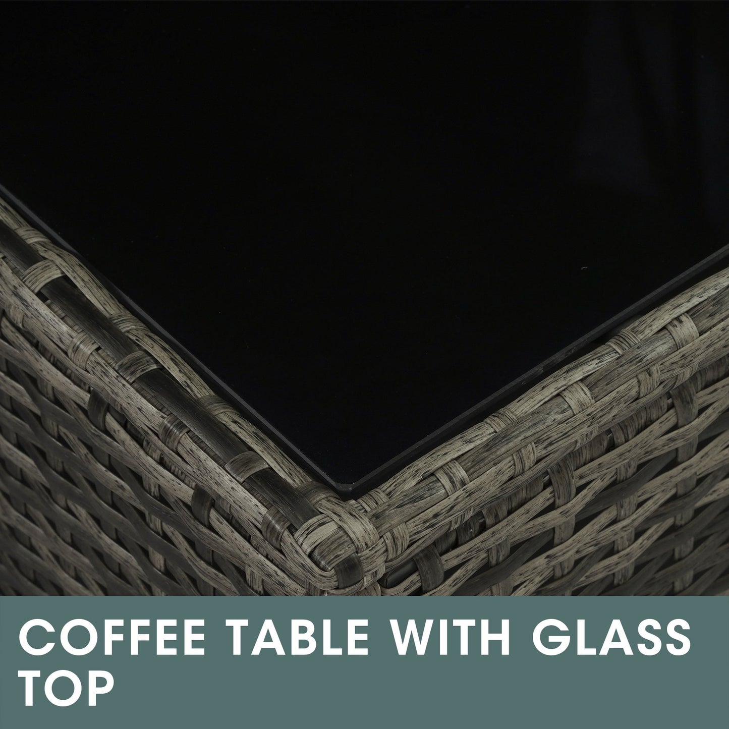 sunvivicollection Outdoor Coffee Table, Grey Wicker Table for Patio Sectional Furniture, All-Weather Aluminum Frame Rectangular Coffee Table with Glass Top