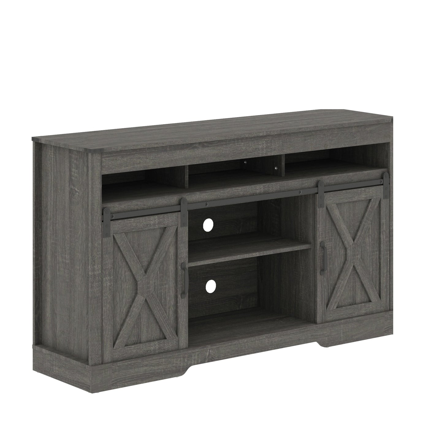 Superjoe TV Stand for 70" TVs, Modern Media Console Storage Cabinet w/Sliding Barn Doors, Wooden Entertainment Center for Living Room Bedroom, Dark Gray