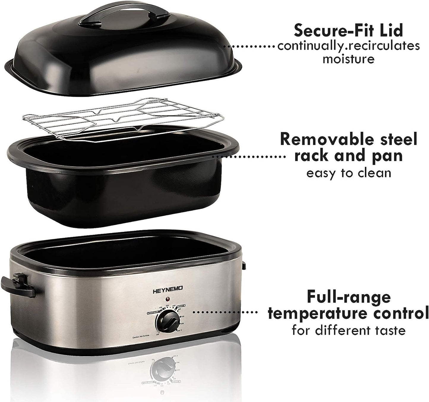 CozyHome 20 Quart Electric Roaster Oven Stainless Steel Roaster Oven, Self-Basting Lid Removable Insert Pot, Silver