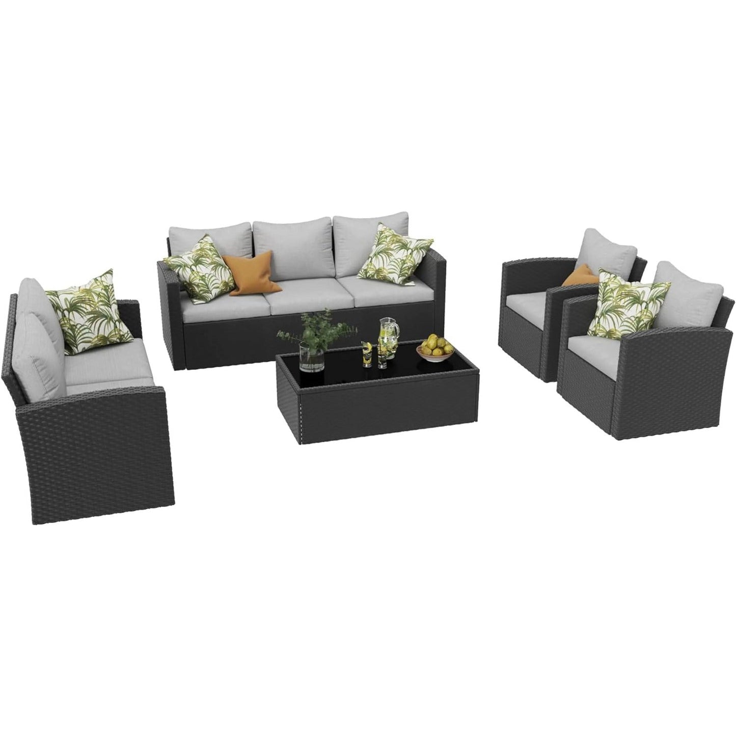sunvivicollection 8 Pieces Patio Furniture Sets, All-Weather Outdoor Sectional Wicker Conversation Set Outside Rattan Couch Sofa with Coffee Table and Grey Cushion