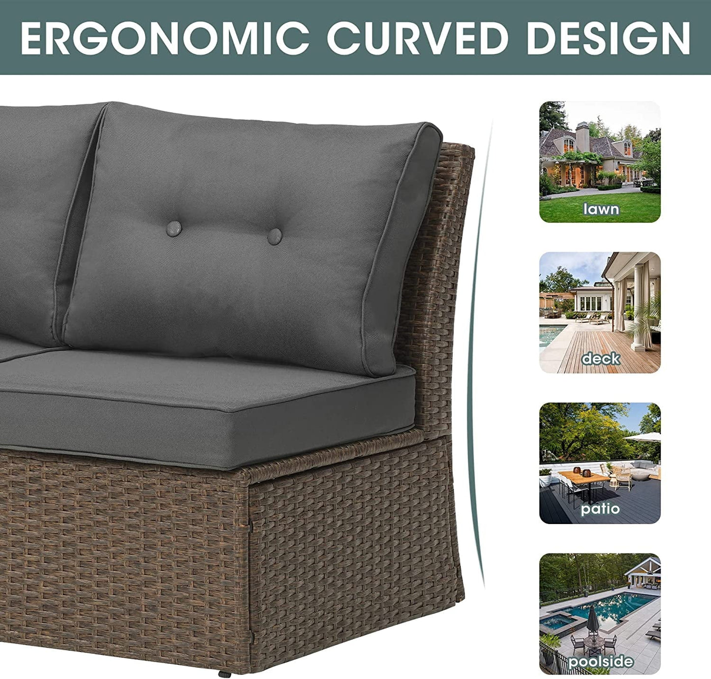 sunvivicollection Patio Furniture Set with Cushions, PE Wicker Outdoor Conversation Set Outdoor Sectional Sofa for Garden, Beach, Balcony and Poolside, Aluminum Frame