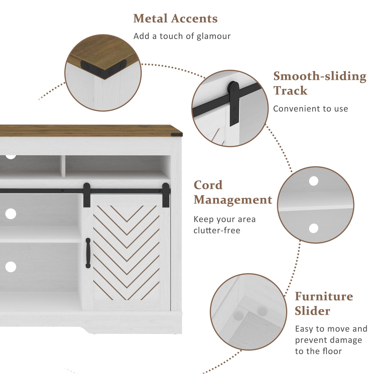 Superjoe TV Stand for TVs up to 70", 34" Tall Entertainment Center w/Sliding Doors, Modern Wood Media Console Storage Cabinet for Living Room Bedroom, Wood-Tone and White