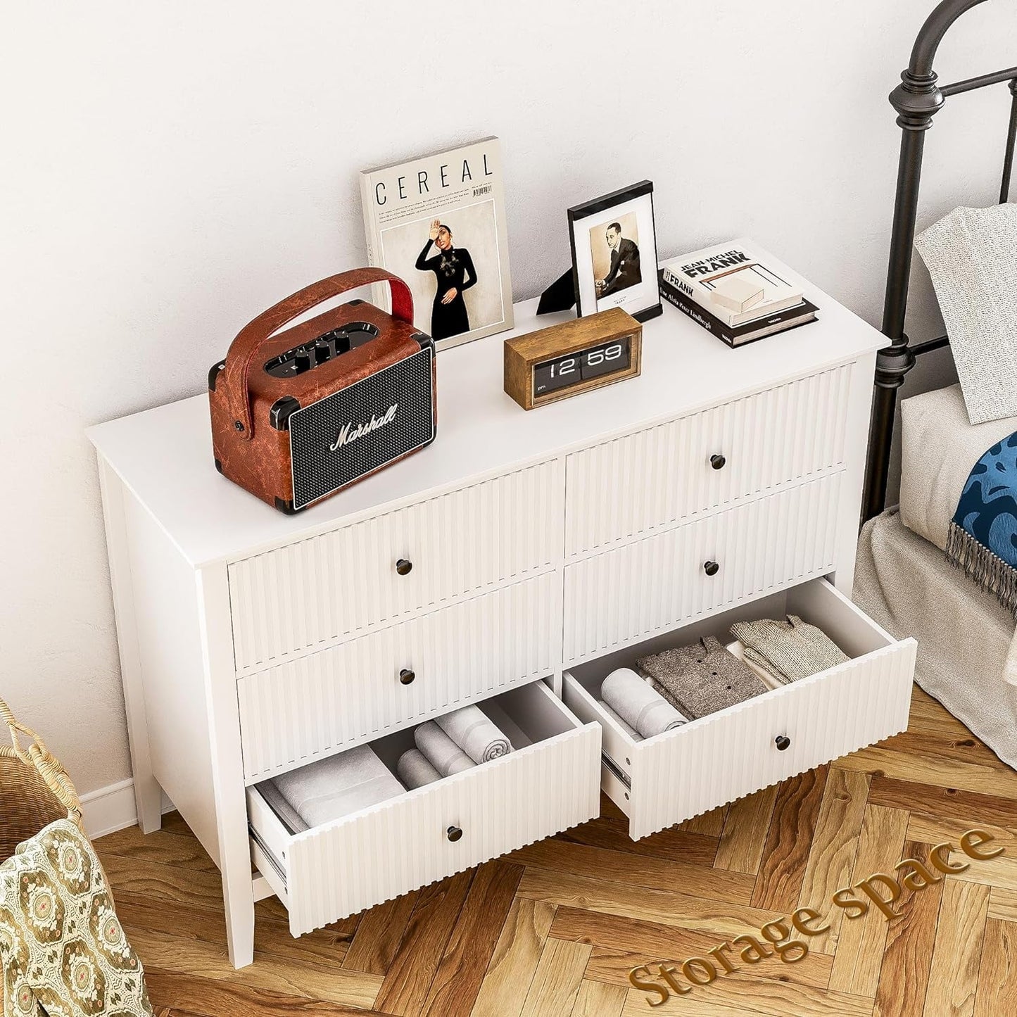 White 6 Drawer Dresser 47" Wide, Modern Wood Chest of Drawers, Double Silent Slide Drawers Storage Organizer Cabinet for Bedroom, Nursery, Living Room, Hallway