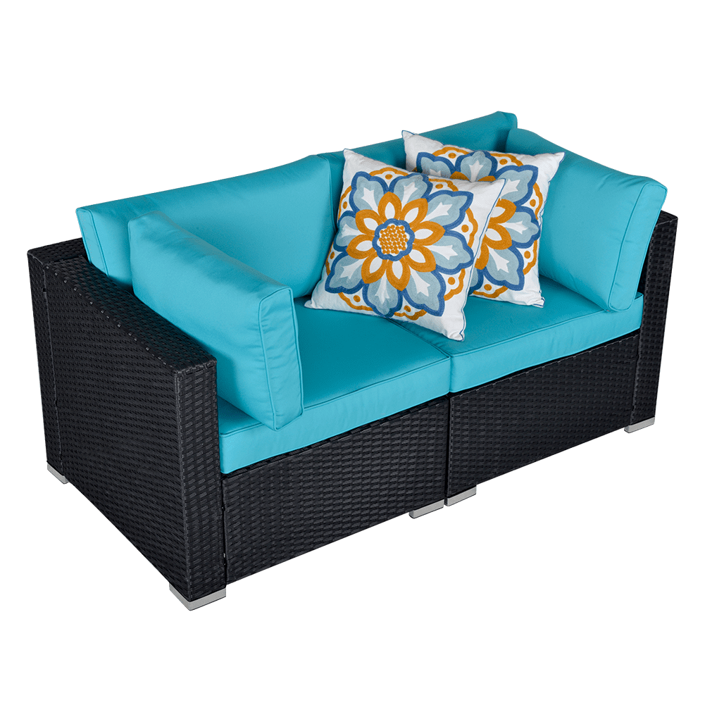 Sunvivi Patio Furniture Set with Cushions, PE Wicker Outdoor Conversation Sofa Patio Sectional Coffee Table for Garden, Beach, Balcony and Poolside, Aluminum Frame