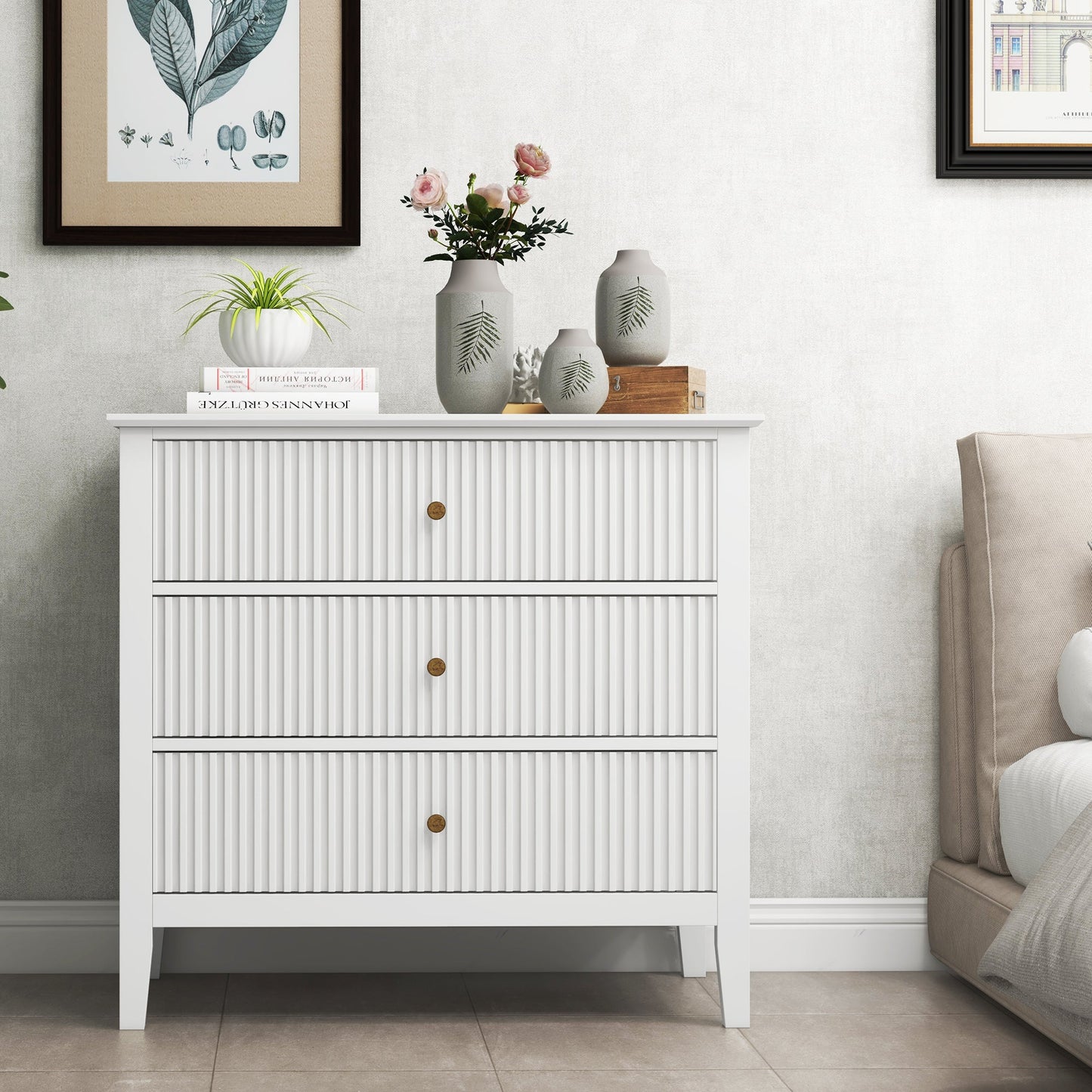 Royalcraft Large Dresser for Bedroom, Modern 3 Drawer Dresser with Silent Slide Drawers, White Chest of Drawers, Wooden Storage Closet Organizer, Small Dresser for Living Room, Nursery, Hallway