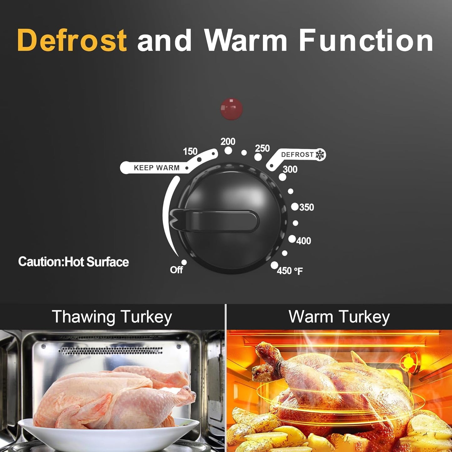 Superjoe 22 Quart Electric Roaster Oven with Visible & Self-Basting Lid, Large Turkey Roaster with Defrost Warm Function, Adjustable Temperature, Removable Pan Rack, Stainless Steel Black
