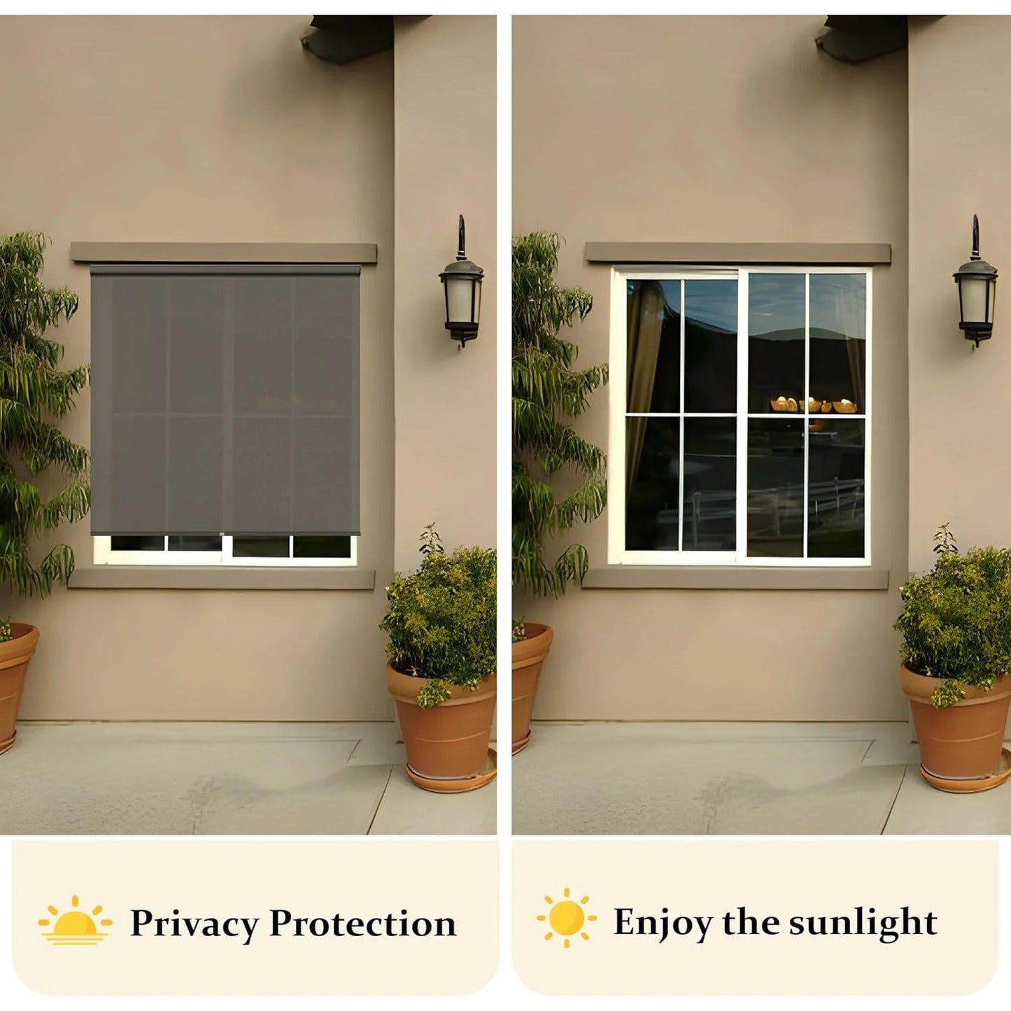 sunvivicollection Cordless Outdoor Roller Sun Shade with Pole£¬6'Wx6'H 420GSM 95% Blockout Waterproof Outdoor Blinds Roll Up for Gazebo Porch, Deck, Pergola,Brown