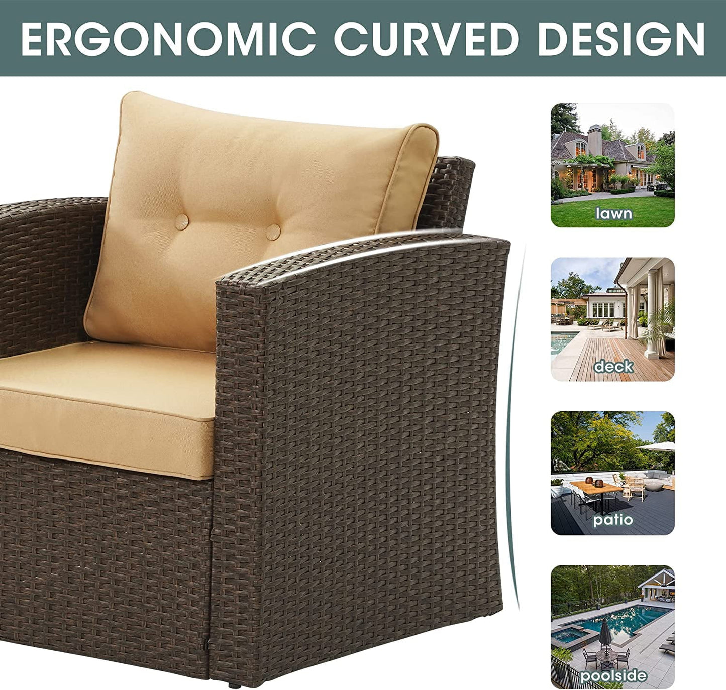 sunvivicollection Patio Furniture Set with Cushions, PE Wicker Outdoor Conversation Set Outdoor Sectional Sofa for Garden, Beach, Balcony and Poolside, Aluminum Frame