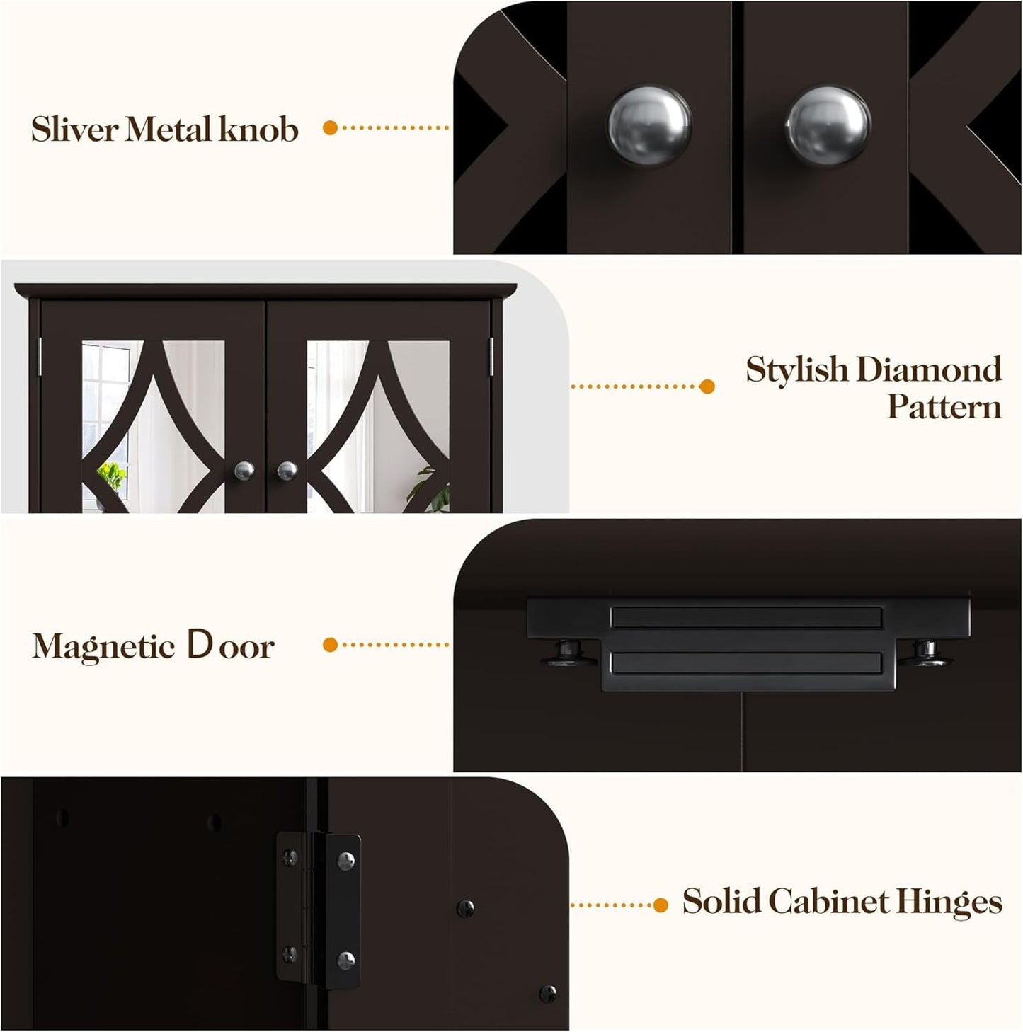 Superjoe Bathroom Medicine Cabinet with Mirror, Vanity Wall Mounted Storage Cabinet with Adjustable Shelves and Towel Bar, Hanging Wall Cabinet for Bathroom, Laundry, Living Room, Brown