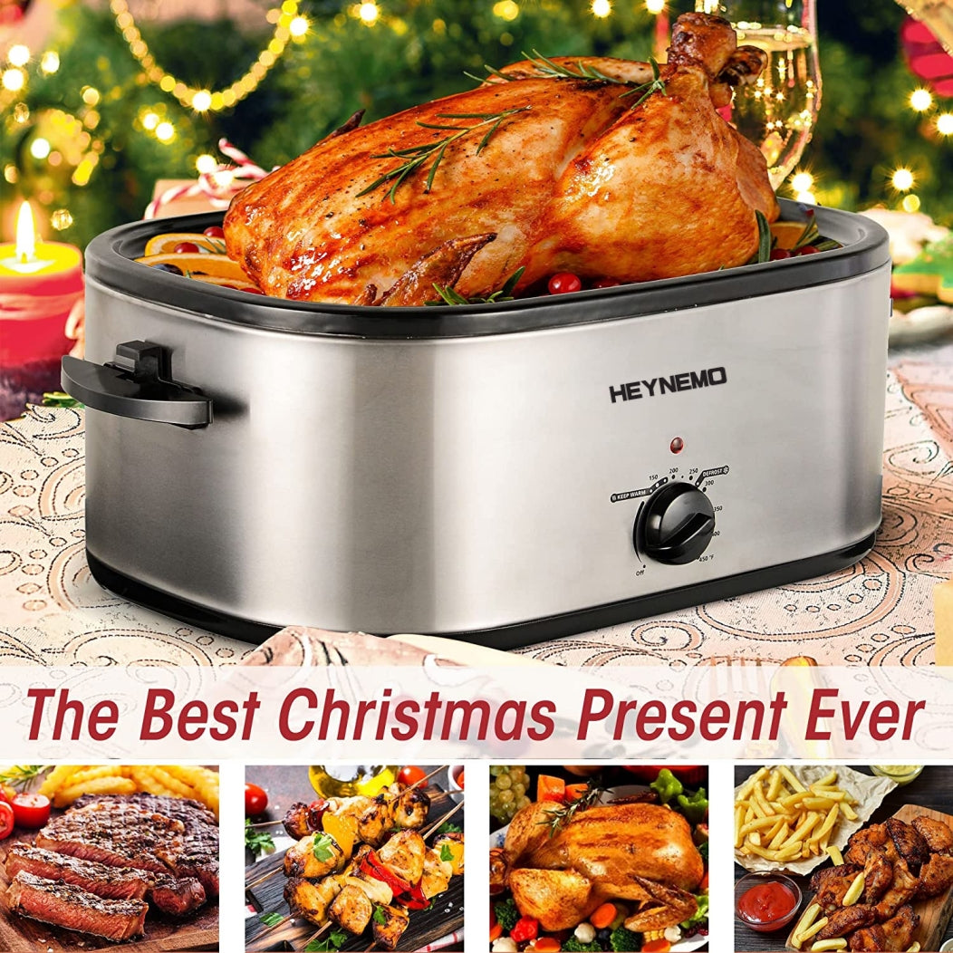 CozyHome 20 Quart Electric Roaster Oven Stainless Steel Roaster Oven, Self-Basting Lid Removable Insert Pot, Silver