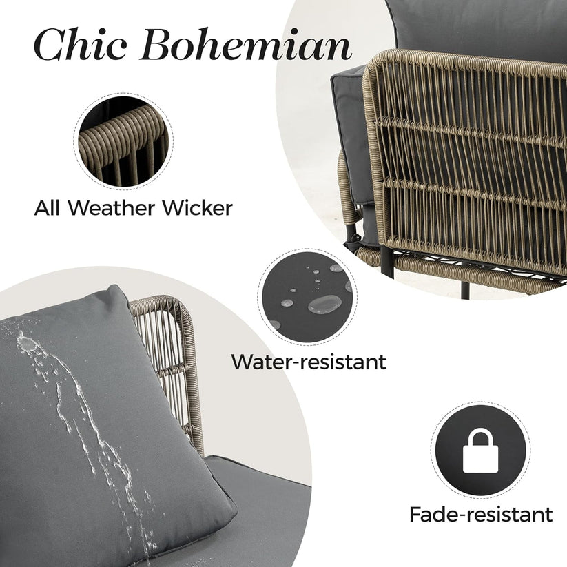 Royalcraft Patio Furniture Set, Outdoor Sectional Furniture Sets with Woven Rope Accents and 4-inch Cushions, L-Shaped Patio Conversation Sets with Detachable Lounger and Side Table