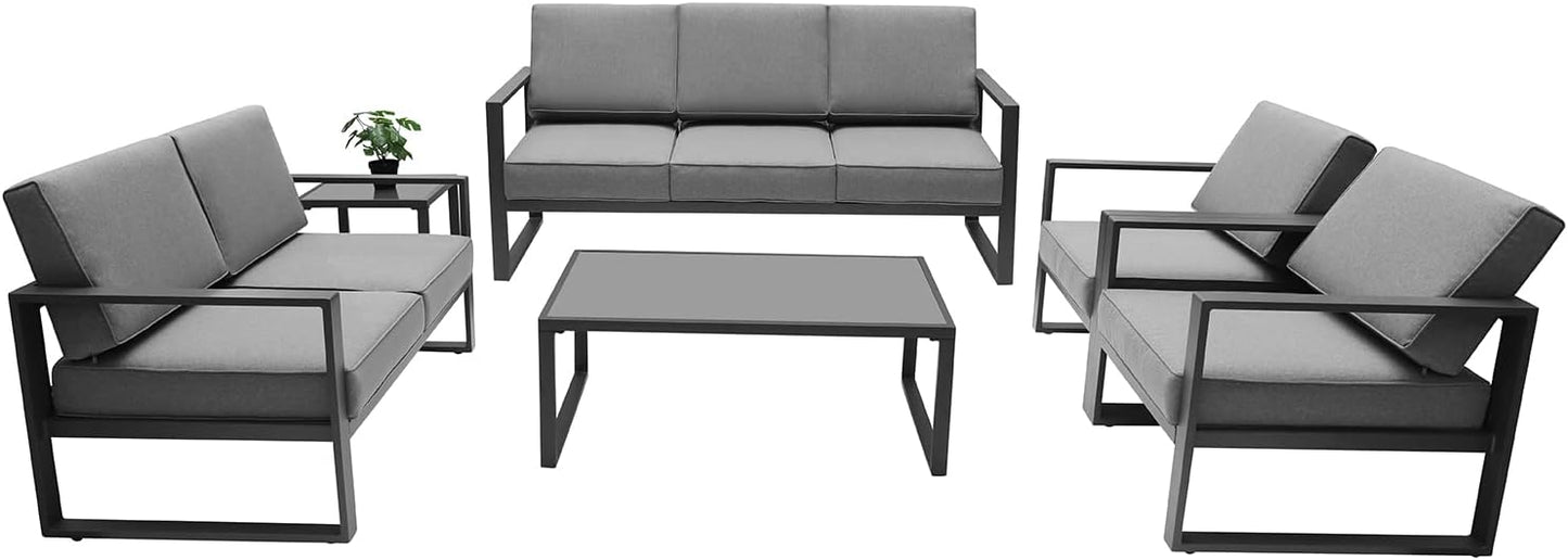 SunviviCollection Aluminum Patio Furniture Set, 7 Pieces Modern Patio Conversation Sets with Coffee Table and Ottomans, Outdoor Sectional Sofa with Cushions for Balcony, Backyard, Porch, Lawn, White