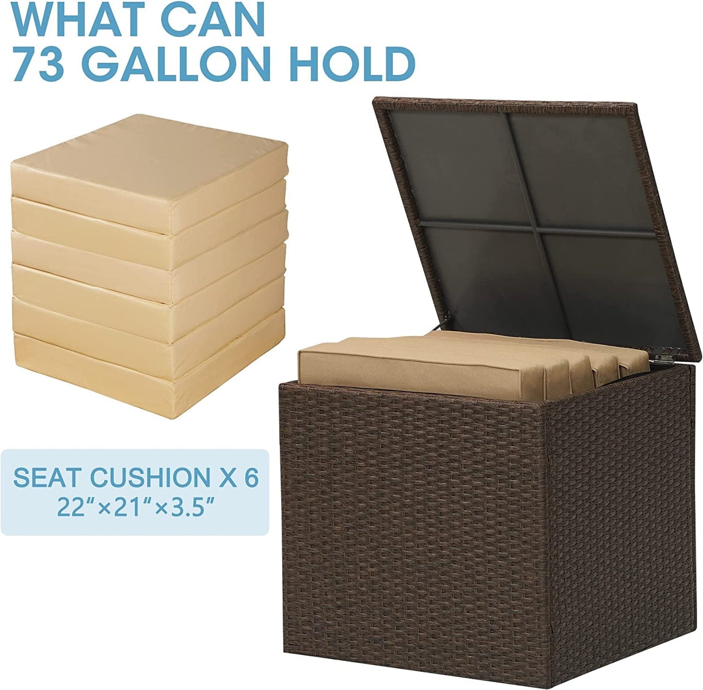 Sunvivi Outdoor/Indoor Wicker Storage Box, Rattan Bin Deck Box for Cushions, Tools and Toys Brown for Garden, Beach, Balcony and Poolside