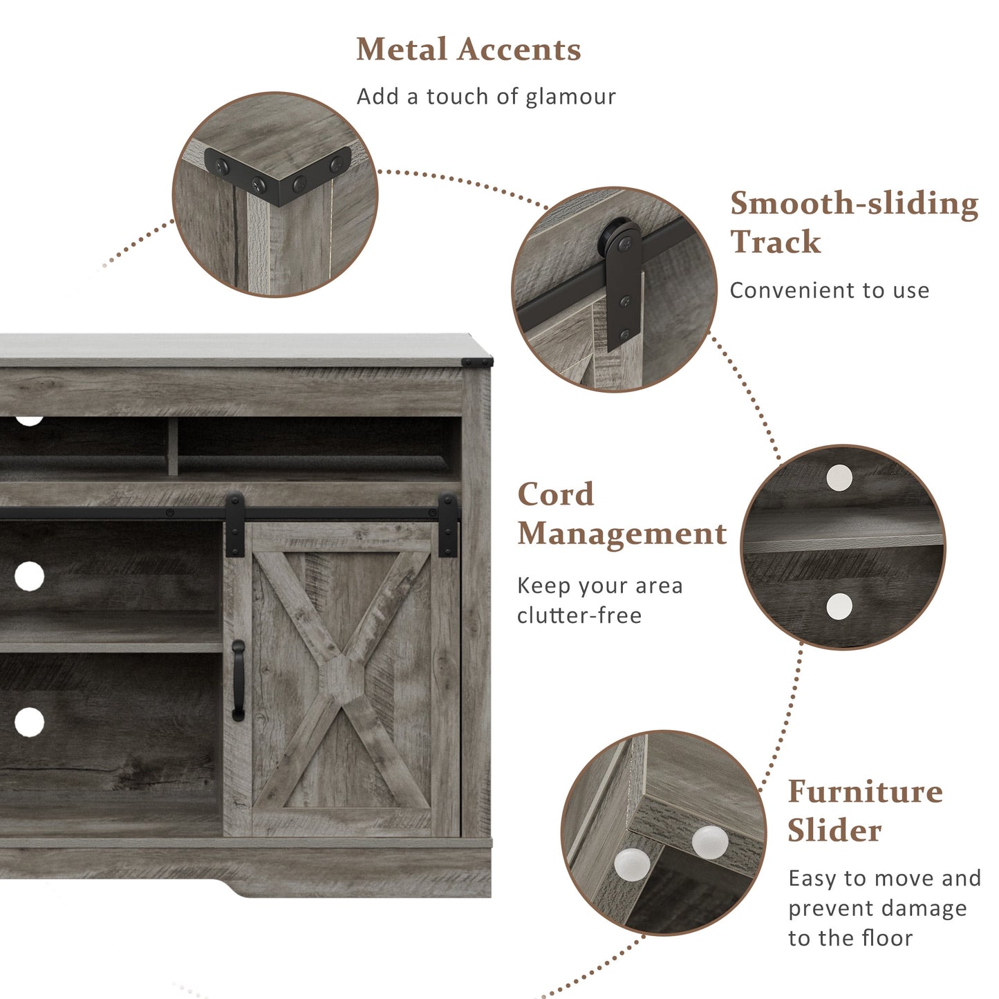 Superjoe Farmhouse TV Stand for TVs up to 70", Modern Entertainment Center w/Sliding Barn Doors, Media Console Storage Cabinet for Living Room Bedroom, Light Grey