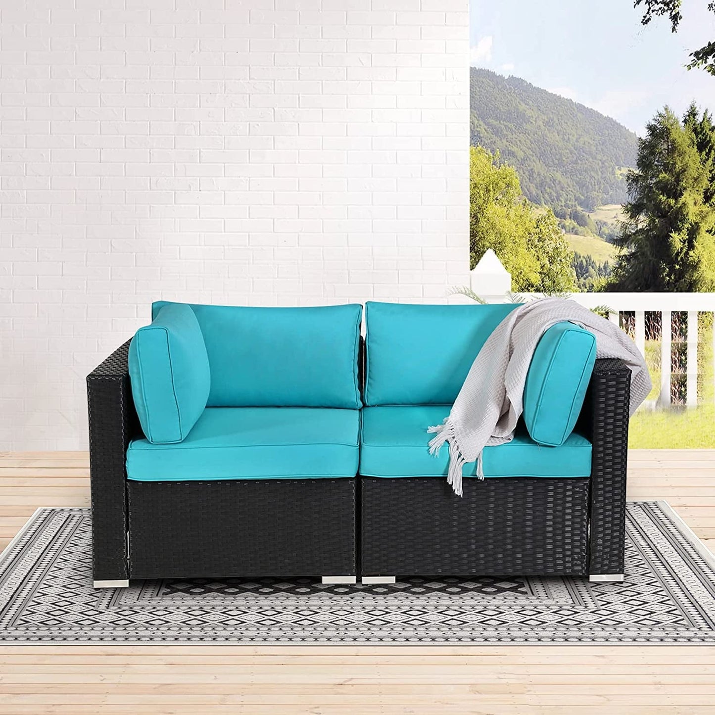 Sunvivi Patio Furniture Set with Cushions, PE Wicker Outdoor Conversation Sofa Patio Sectional Coffee Table for Garden, Beach, Balcony and Poolside, Aluminum Frame