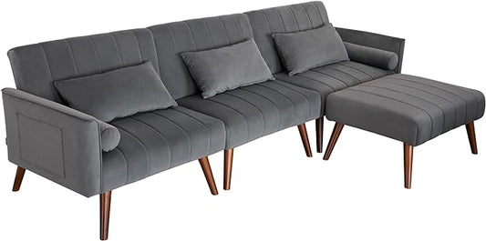 RoyalCraft Sleeper Sectional Sofa Bed£¬ L-Shaped Convertible Sofa with Reclining Backrest and Movable Ottoman£¬ Modern Velvet Fabric Couch for Living Room, Apartment