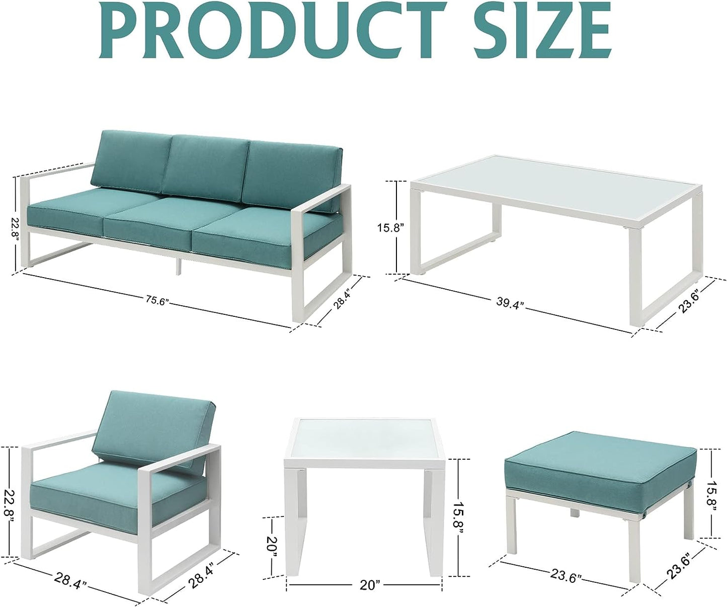 SunviviCollection Aluminum Patio Furniture Set, 7 Pieces Modern Patio Conversation Sets with Coffee Table and Ottomans, Outdoor Sectional Sofa with Cushions for Balcony, Backyard, Porch, Lawn, White